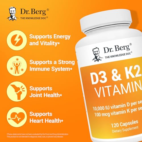 Dr. Berg Nutritionals Berg's D3 & K2 Vitamin Supplement With Purified Bile Salts - 120 Capsules