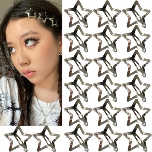 20 PCS 1.22Inch Star Hair Clips, Snap Star Hair Clips, 2000s Y2K Silver Metal Hair Clips, Non Slip Star Clips, Star Hair Barrettes, Star Hair Accessories, Cute Hairclips, for Girls Women