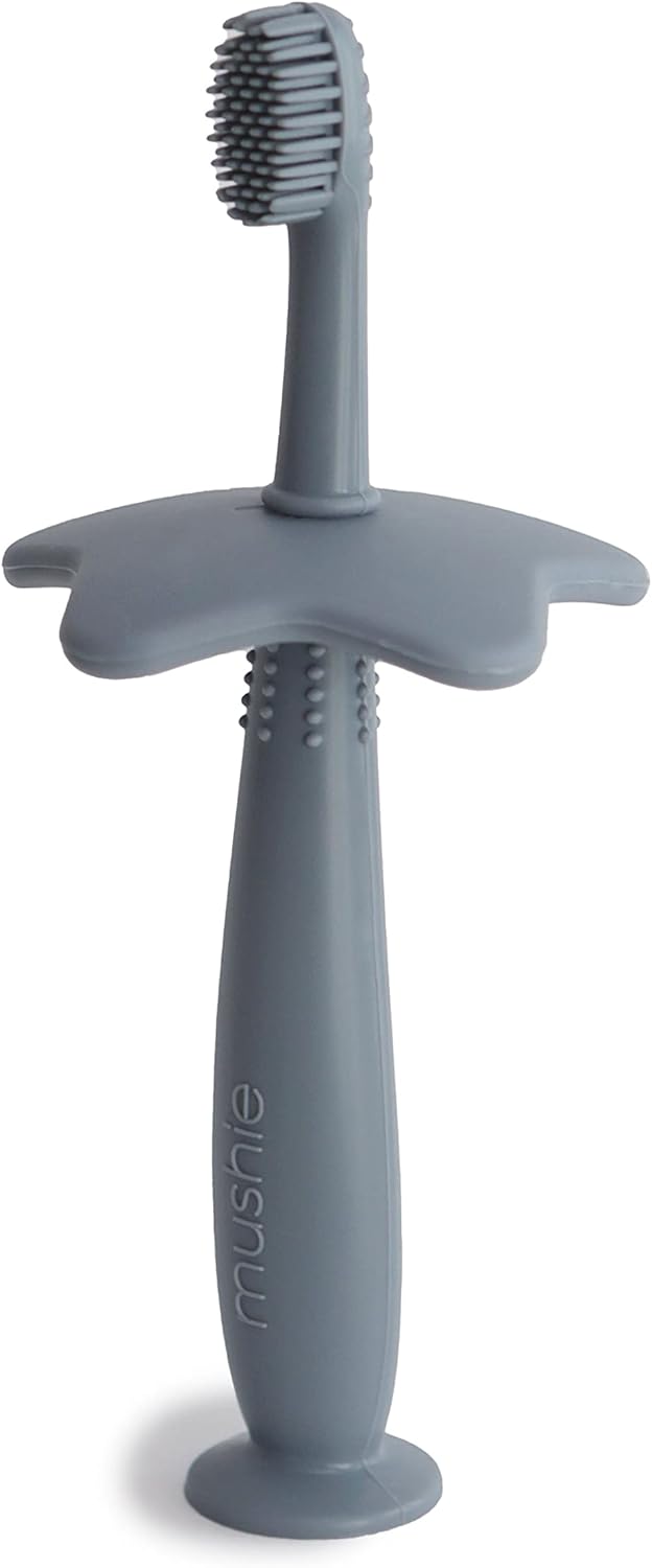 Flower Training Toothbrush for Toddlers- Gentle Gum Stimulation & Choking Prevention - Soft Silicone Bristles & Suction Base with Removable Safety Guard - Soft Lilac - Star (Tradewinds)