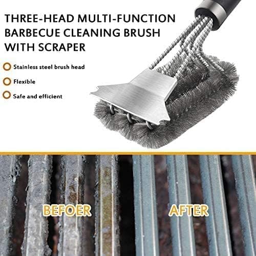 Khazna Grill Cleaning Brush, BBQ Grill Brush and Scraper, Stainless Steel Grill Cleaner with Durable Woven Wire bursh, Safe Grill Cleaning Tool