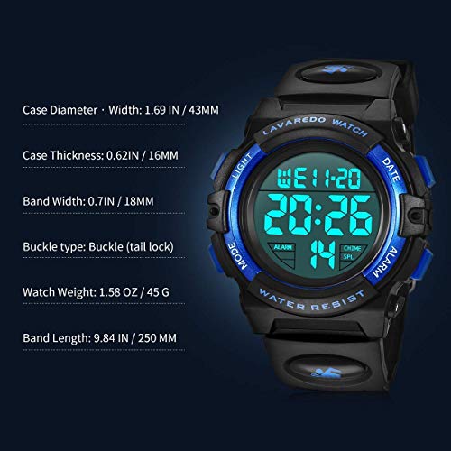 LBOYLOVE® Kids Watches for Boys Watch for 3-15 Year Old Boys, Digital Sport Outdoor Multifunctional Chronograph LED 50 M Waterproof Alarm Calendar Analog Watch for Children with Silicone Band