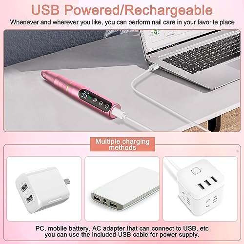 NAILGIRLS Rechargeable Cordless Nail Drill Machine, Portable Electric Nail Drill 35000RPM Professional Electric Nail File for Acrylic Gel Nails, Efile Manicure Pedicure Polishing,Pink