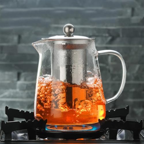 Glass Teapot with Infuser, Stovetop Safe, Blooming and Loose Leaf Tea Maker Set, with Removable Stainless Steel Infuser (750ml)