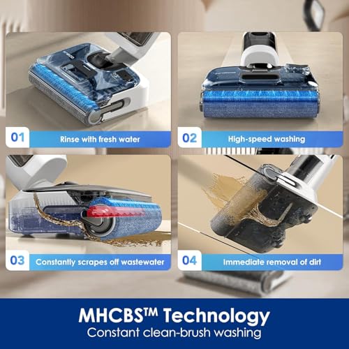Tineco Floor One Stretch S6 Wet/Dry Vacuum Cleaner, 180° Flat Design Suction Mop 13 cm Lying Height, 70°C 5min FlashDry Self-Cleaning, 3-Sided Edge Cleaning, 40 Minutes Running Time Cleaning Under