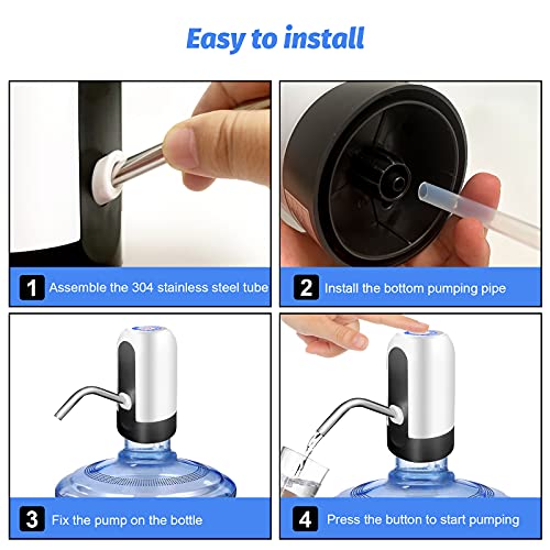 SKY-TOUCH 5 Gallon Water Bottle Pump, USB Charging Portable Electric Water Pump for for for 2-5 Gallon Jugs USB Charging Portable Water Dispenser for Office, Home, Camping, Kitchen and etc. White