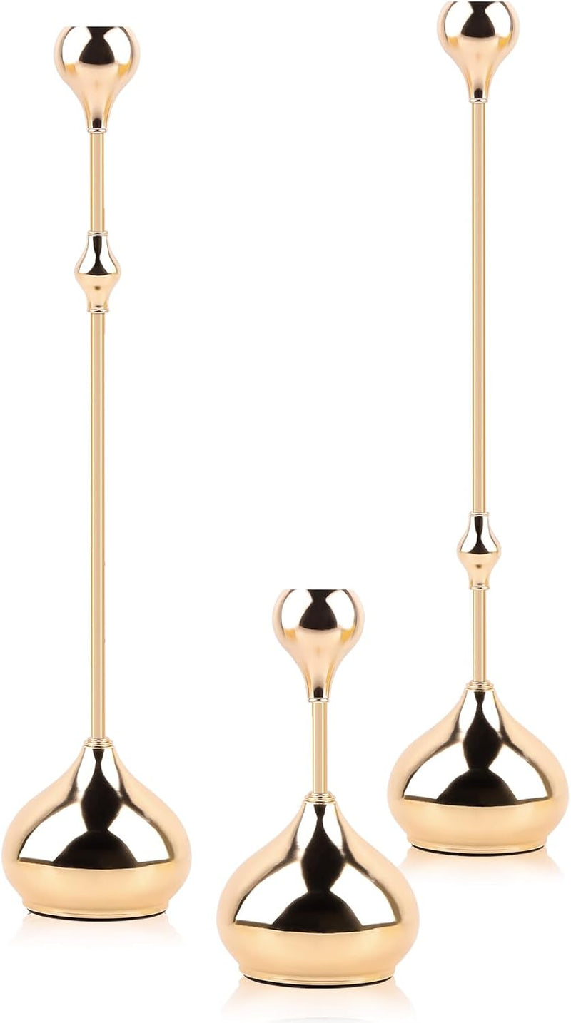 Gold Decorative Metal Candle Holder for Home,3Pcs Layered Height Taper Candlesticks Holder,Modern Home Gold Candle Holder Table Centerpiece Decoration