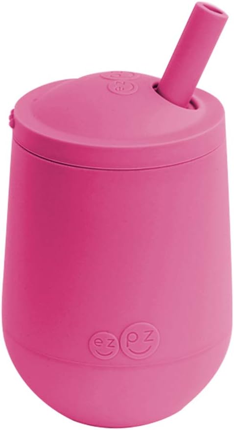 ez pz Ezpz Mini Cup + Straw Training System (Blush) - 100% Silicone Training Cup For Infants + Toddlers - Designed By A Pediatric Feeding Specialist - 9 Months+