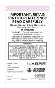 Mamas & Papas Moses Basket Mattress (740x280x35mm)