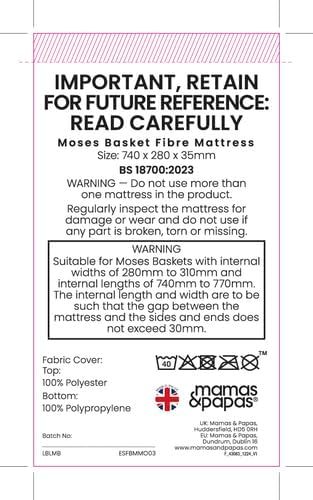 Mamas & Papas Moses Basket Mattress (740x280x35mm)