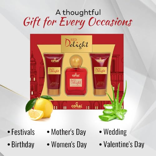 Coral Red Delight Pour Femme Gift Set For Women | Eau de Parfum, Body Lotion & Shower Gel (50ml Each) | Elegant Women's Fragrance Set | For All Occasions