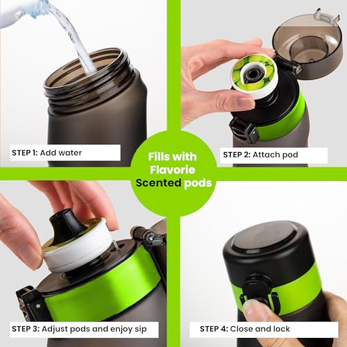 EHXAN Flavored Air Up Water Bottle 750 ML, 5 Flavor Air Up Pods Sports Water Bottle with Motivational Time Markers and Straw BPA-Free, for School Kids, Gym,Office,Outdoor (Black)