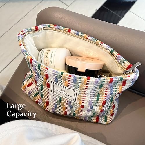 STARDW Flower Cosmetic Bags Makeup Bags for Women and Girls,Travel Makeup Bag Large Capacity Canvas Makeup Bag,Makeup Organizer Bag Zipper Pouch, Embossed pink, Large Capacity Aesthetic Makeup Bags