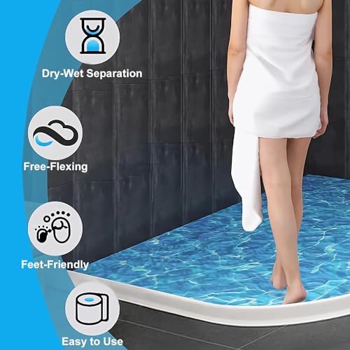 Gluckluz Shower Threshold Water Barrier 2M Shower Stopper Self-Adhesive Bathroom Water Dam Collapsible Silicone Water Retaining Strip Water Splash Guard Retention System for Kitchen Countertop Sink