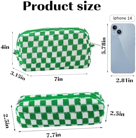 ZLFSRQ 3Pcs Checkered Makeup Bag for Women Large Cosmetic Bag Set Travel Toiletry Bag Makeup Pouch Bag for Purse Pink Zipper Storage Bag Organizer Cute Small Aesthetic Girls Car Essentials Bag