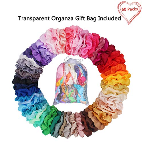60 Pack Satin Scrunchies, BeeVines Satin Silk Scrunchies for Hair, Silky Curly Hair Ties for Women, Hair Ties Ropes for Teens, Girl's Scrunchies Pack