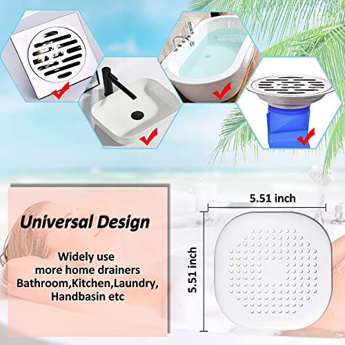 Bovinde Hair Drain Catcher,Square Drain Cover for Shower Silicone Hair Stopper with Suction Cup,Easy to Install Suit for Bathroom,Bathtub,Kitchen 2 Pack (White)