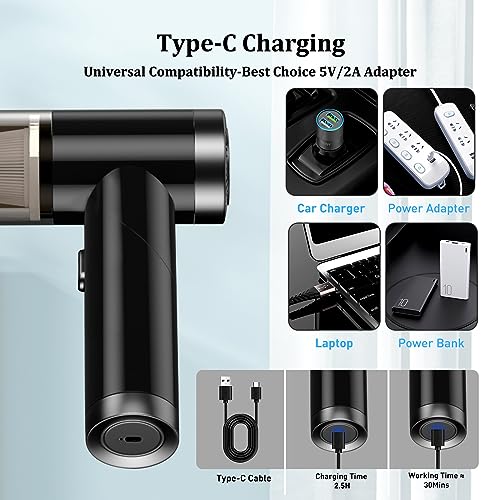 Xoopla 2 in 1 Car Vacuum & Air Duster Foldable Compressed Air Duster Rechargeable Portable Handheld Vacuum Cordless Keyboard Cleaner Air Blower & Mini Vacuum Cleaning for Car/Computer/House Black