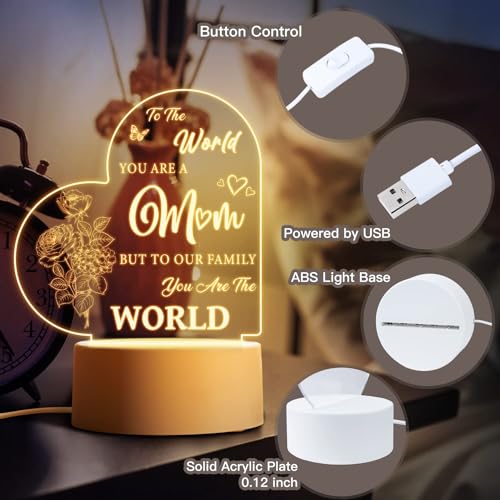 YHCG Mum Birthday Gifts, Gifts for Mum Engraved Night Light, Birthday Gifts for Mum with Touching Words, Mum Gifts from Daughter Son, Idea Gifts for Mum, Presents for Mum