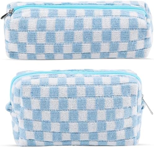 ZLFSRQ 3Pcs Checkered Makeup Bag for Women Large Cosmetic Bag Set Travel Toiletry Bag Makeup Pouch Bag for Purse Pink Zipper Storage Bag Organizer Cute Small Aesthetic Girls Car Essentials Bag