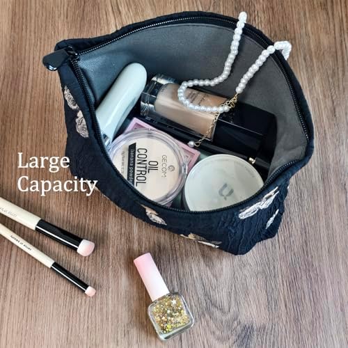 STARDW Flower Cosmetic Bags Makeup Bags for Women and Girls,Travel Makeup Bag Large Capacity Canvas Makeup Bag,Makeup Organizer Bag Zipper Pouch, Embossed pink, Large Capacity Aesthetic Makeup Bags