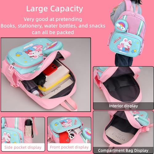AoMige Toddler Backpack Kids Cute Cartoon Schoolbag Lightweight Bookbags Daypack School Backpack with Adujustable Strap Small Preschool Daycare Bag with Coin Pocket for Girls Boys (Pink-02)