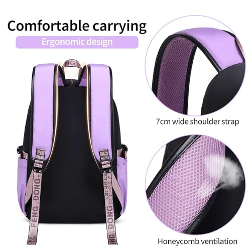 Teenage Girls Bookbag School Backpack Children Casual Daypack Schoolbag for Teens Black Purple