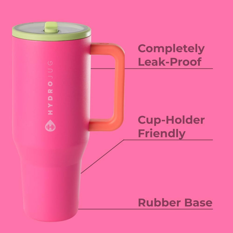 HydroJug Traveler - Modern 40 oz Tumbler with Handle & Simple Flip Straw - Car Cup Holder Friendly, Leak Resistant Water Bottle-Reusable Insulated Stainless Steel & Rubber Base - Gifts for Women & Men