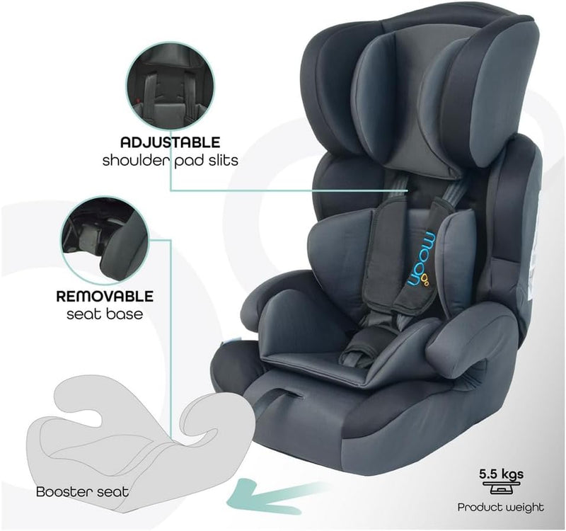 The Moon Brand Tolo Car Seat – Baby Travel Gear for Kids (9m to 11yrs) – ForwardFacing Child Booster Seat w/ Adjustable Headrest – Group 123 Comfort Car Accessories – Green