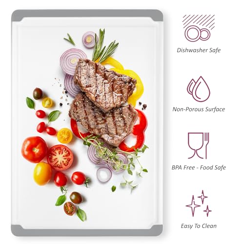Belwares Large Cutting Boards for Kitchen - Dishwasher Safe Non-Slip Cutting Boards with Juice Grooves, Easy Grip Handles - Large and Thick Chopping Board Grey