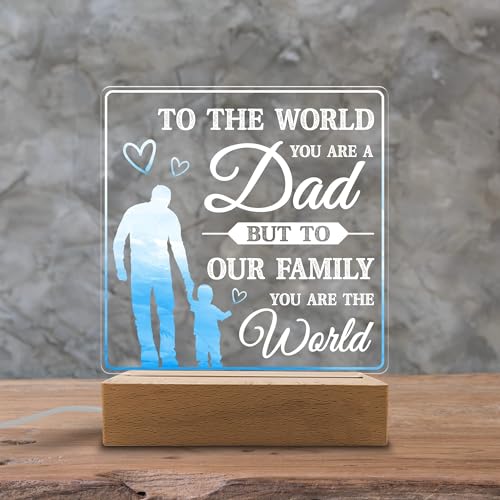 MAKINGTEC Acrylic Night Light for Dad's Room Decoration - 'You are the World' Night Light Gift for Dad on Father's Day, Christmas, and Birthday from Son and Daughter