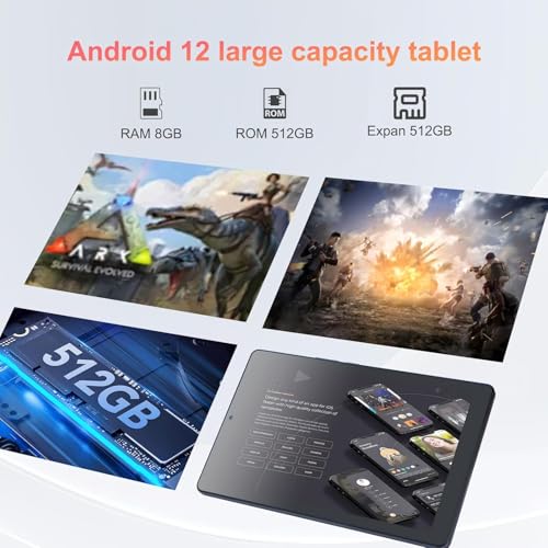 C idea 9 inch Tablet,8GB+512GB,WiFi 5G LTE, Android 12 Tablet Expandable 512GB TF 5MP+8MP Dual Camera With Case, Tablet for Adult and Teenager, CM915(Grey)