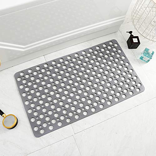 Non Slip Bath Mat Anti Mould Shower Mats TPE Bathroom Bathtub Mat Floor Shower Mats Anti Slip Antibacterial with Suction Cups & Drainage hole Perfect for Everyone Safety Grey 16.9" x 29.5"/43 x 75cm