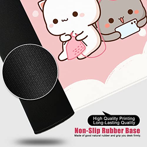 Amrgik Pink Cat XXL Kawaii Gaming Mouse Pad Animal Theme 35x15.7x0.12 inch Women Large Mouse Pad for Desk with Personalized Design for Laptop, Computer PC