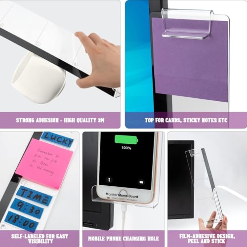 2pcs Transparent Acrylic Computer Monitor Memo Board Set - Office Desk Accessories, Left and Right Side Panel Sticky Note Board for Working from Home Office (Monitor Board 1)