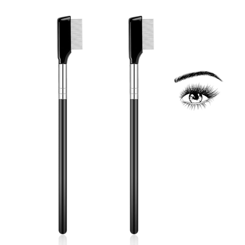 IBBO 2Pcs Eyelash Comb, Professional Black Eyelash Separator Grooming Brushes, Eyelash Separator Comb Tool for Lashes Eyelash, Silver Metal Teeth Eye Makeup Tool for Women