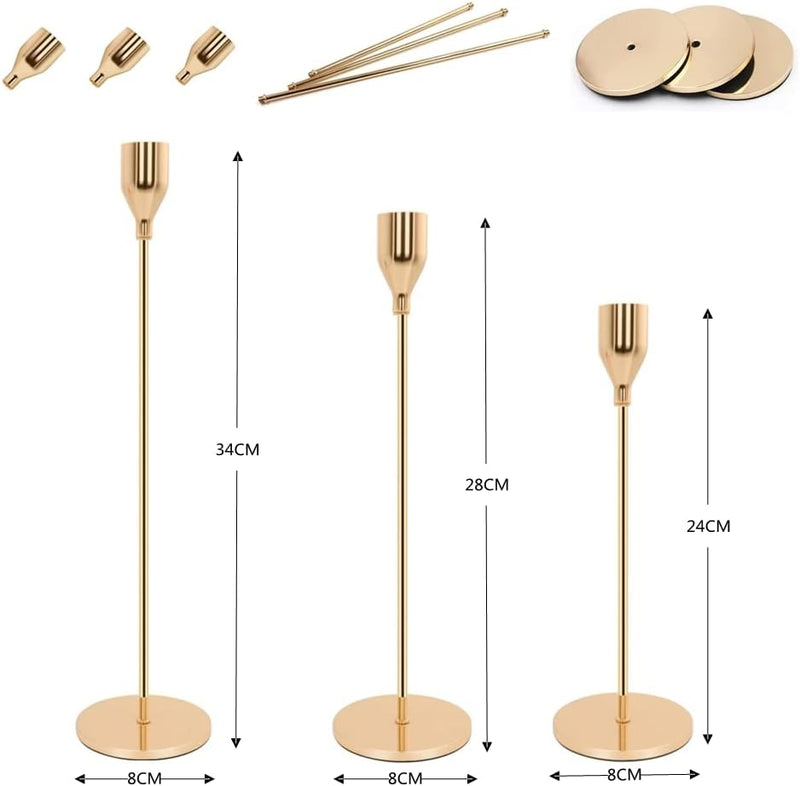 Beauenty 3pcs Gold Candle Holders,For Taper Candle,Candle Sticks,Candlestick Holder,Table Centerpiece Decorative,Decorative Candlestick Holder For Wedding,Dinning,Party,Living Room