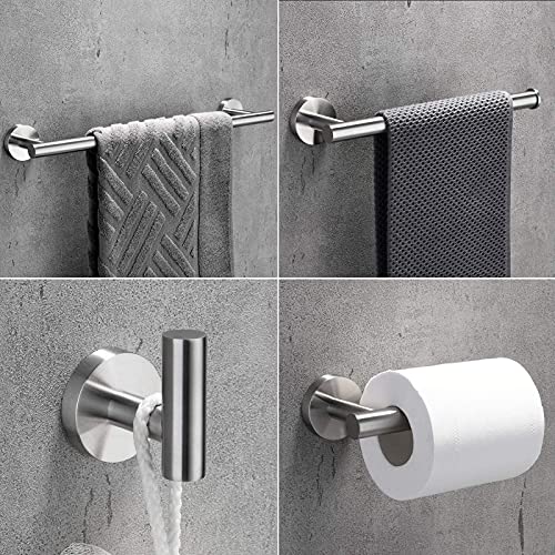 UUHOME Bathroom Hardware Set, Matte Black Bathroom Accessories Set, 304 Stainless Steel Towel Bar Set Wall Mounted Include 16" Bathroom Towel Rack, Toilet Paper Holder and 2 Robe Hooks(4pcs) (Silver)