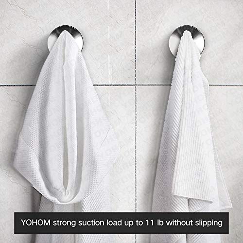 Yohom 2Pcs Stainless Steel Suction Cup Hooks Shower Holder - Removable Bathroom Shower Hook Suction Towel Rack and Kitchen Organizer for Towel Hook, Bathrobe and Loofah,Brushed Finish (Brushed)