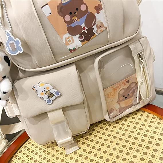 TOMVAES Backpack with Cute Pin Accessories Plush Pendant Kawaii School Backpack Cute Aesthetic Backpack large capacity high school backpack