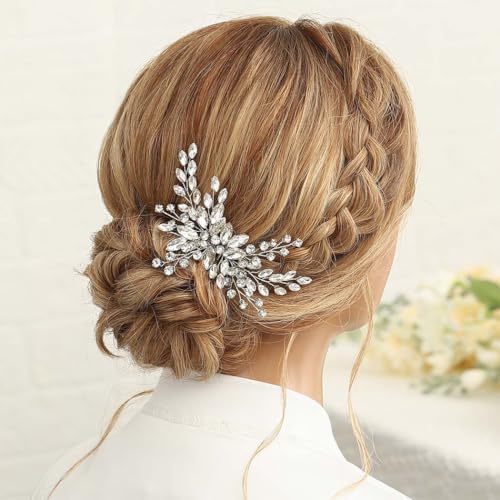 Silver Bridal Hair Comb, Handmade Wedding Hair Comb Clip Elegant Rhinestone Headpieces Bridal Hair Clip Side Combs Hair Accessories for Women and Girls