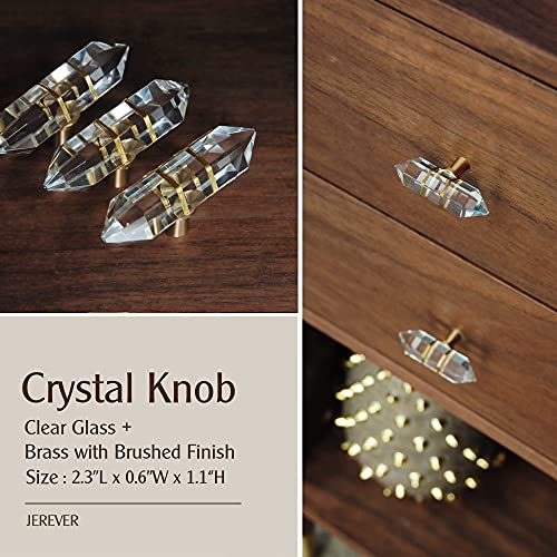 JEREVER 4 Pack Hexagonal Crystal Knobs Wire Wrapped Glass Brass Drawer Pull Cabinet Handle Gold Furniture Hardware for Dresser Kitchen (Clear)