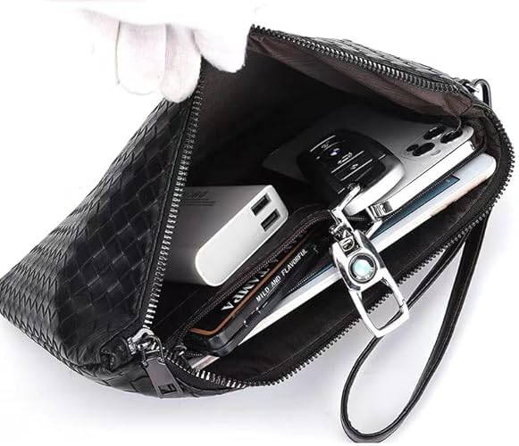 Men's Bag, Fashion Cowhide Clutch Bag, Rectangular Handbag, Unisex Business Bag (Black)