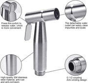 Tepengdie Handheld Bidet Sprayer Kit - Stainless Steel Shattaf With 1.5m Hose, Shower Head, Hands Free Spray Attachment for Toilet and Kitchen Cleaning