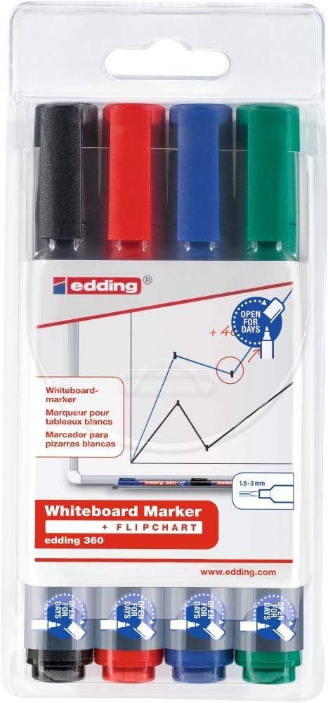 edding 360 Boardmarker Bullet Tip Pack of 4 - Assorted, Medium