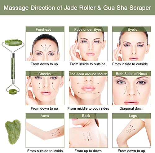 ELECDON Jade Roller for Face, Jade Roller and Gua Sha Set, 100% Real Natural Beauty Jade Facial Roller Massage Tool for Face Eyes Neck Body, for Reduces Eyes Puffiness Removes Wrinkles Skin Tightening