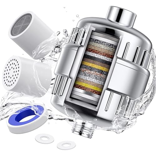GROLIGH Shower Filter 20 Stage Showerhead Filter for Hard Water Shower Water Filter with 2 Replaceable Filter Cartridges for Removing Chlorine Fluoride, Polished Chrome