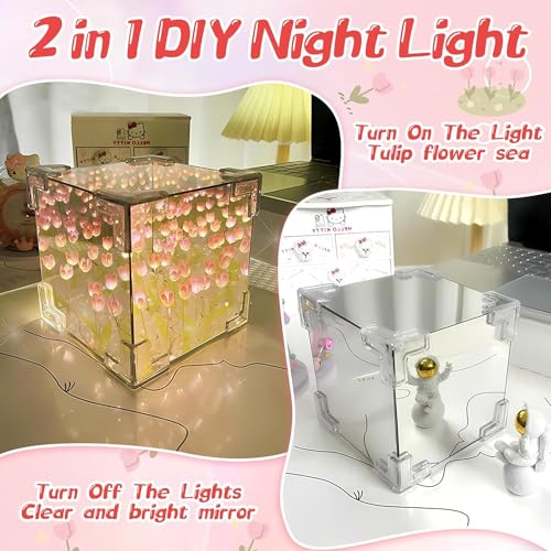 Excefore DIY Tulip Night Light, 21 Flowers Cloud Mirror Tulip Lamp, Infinity Mirror Lights, Light and Mirror 2 in 1 Portable LED Bedside Lamps, Flower Girl Gifts for Friends Couple Birthday