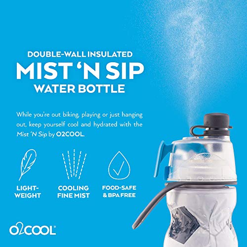 O2COOL Mist N' Sip Insulated Water Bottle - 20 oz, Raspberry Ombre Color | 2-in-1 Function, Double-Wall Insulation, BPA-Free | Perfect for Sports, Cycling & Outdoor Activities