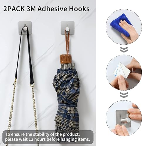 BUYMORE Beautiful Useful Youthful Towel Rack Set with 2 Hook, 304 Stainless Steel Wall Mounted Holder, No drilling Bathroom Cleaning Tools Holder, Kitchen Hardware Set