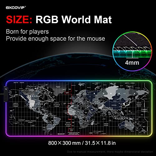 EXCOVIP Extended RGB Mouse Pad Mat, 14 Modes Large Office Table Desk Mat 800x300mm Gaming Lighting Led Mousepad for PC Computer Keyboard Anti-Slip (RGB World) 8424